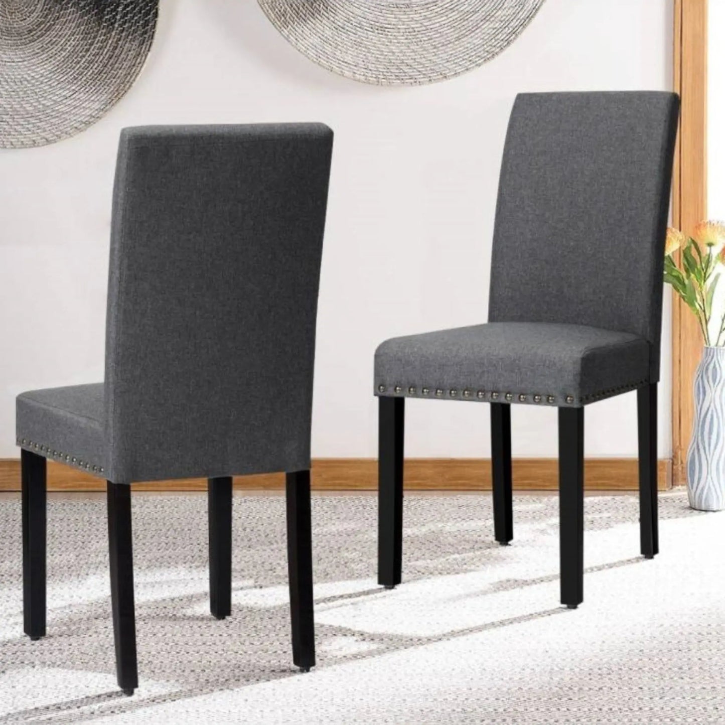 Grey Upholstered Nailed Dining Chair InspirTech Designs