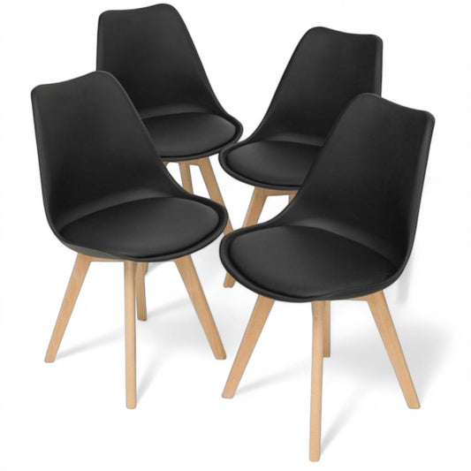 Mid-Century Style Black PU Leather Dining Chairs