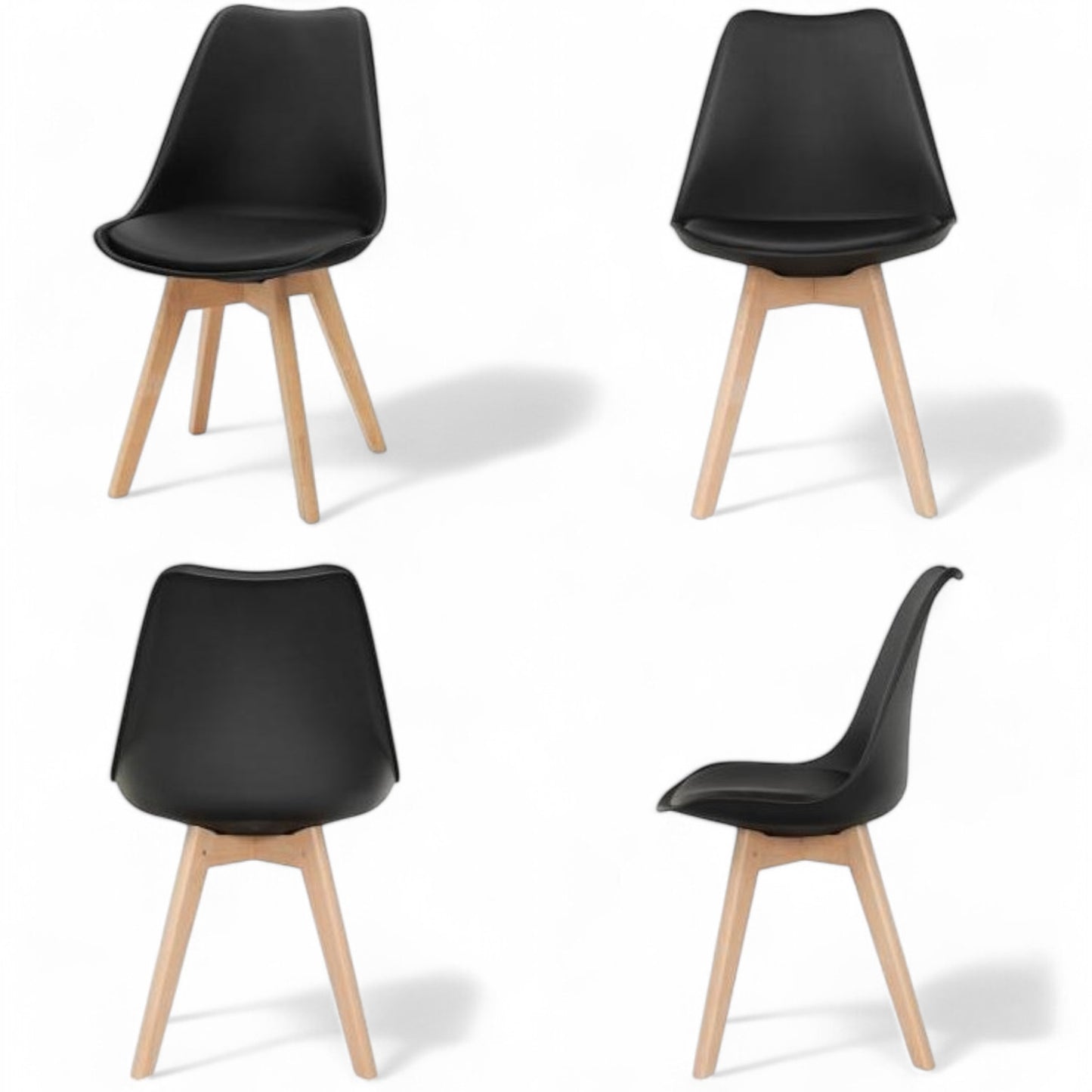 Mid-Century Style Black PU Leather Dining Chairs