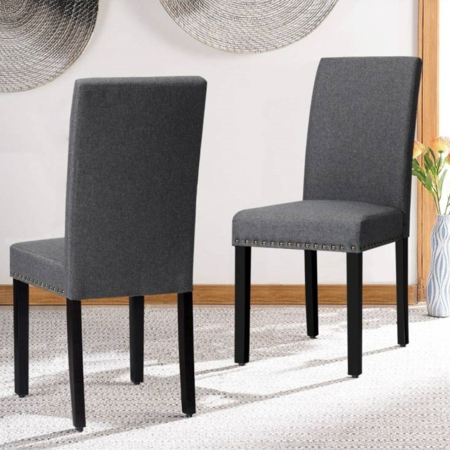 Grey Upholstered Nailed Dining Chair