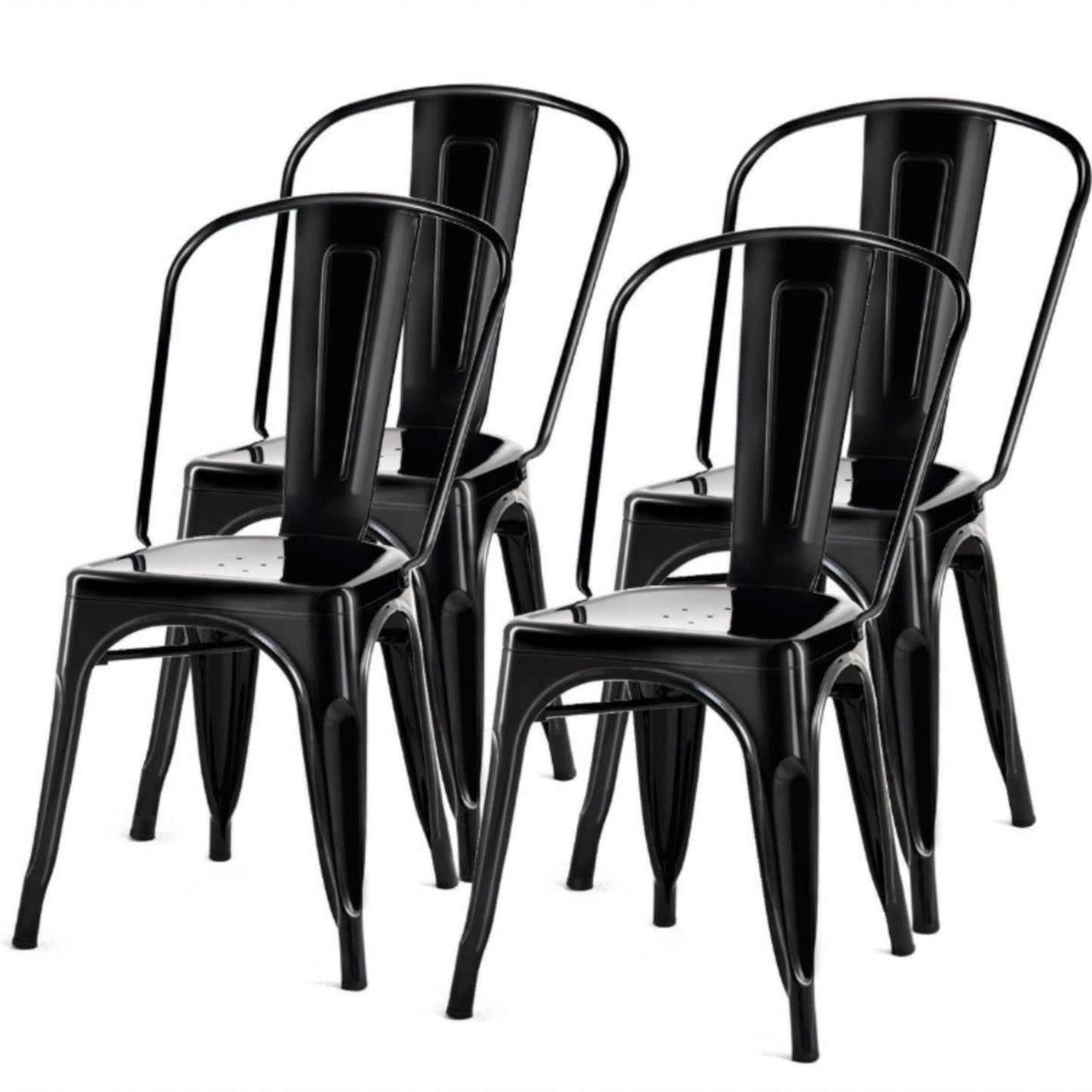 Indoor Outdoor Black Metal Stacking Dining Chairs