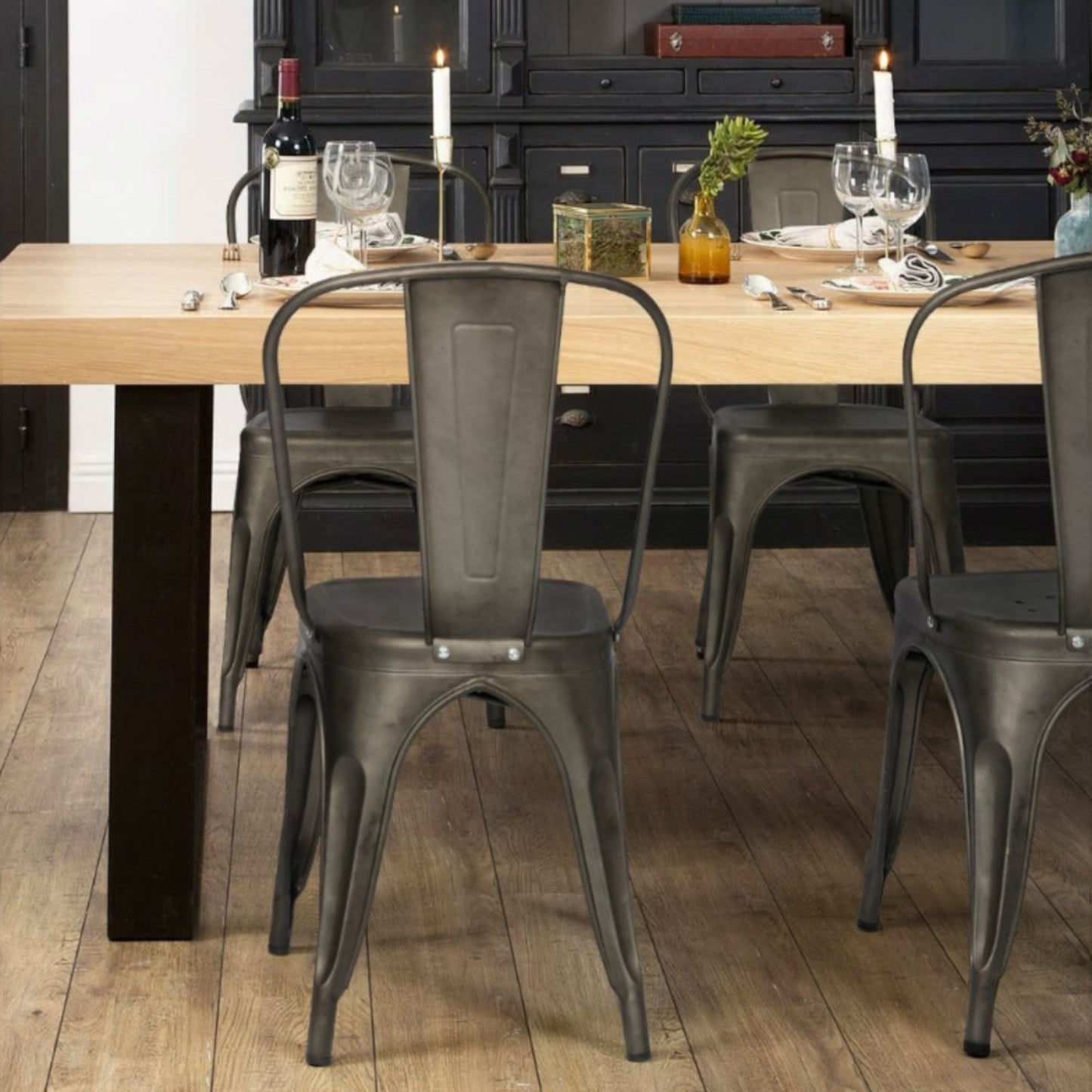 Stackable Modern Cafe Dining Chair in Metal Finish