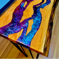 Blue/purple live edge epoxy resin river table